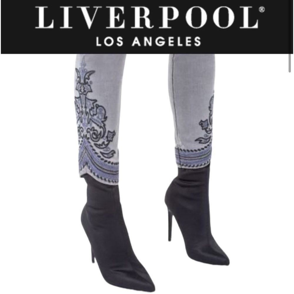 LVPL by Liverpool Kayden Ankle Embroidered Gray Denim Slim Jeans Size 29 / 8 EUC